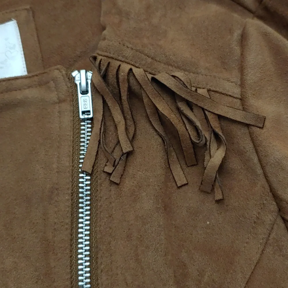 Justice Girls Size 16/18 Faux Leather Jacket with Fringe accents at collar bones